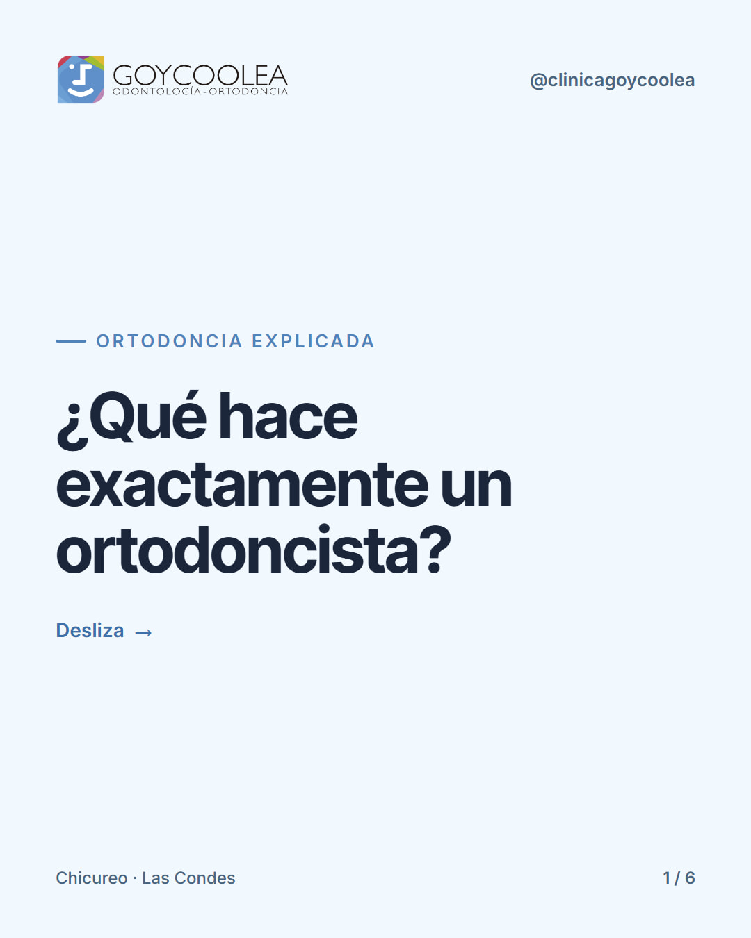 Carrusel de seis slides que explica la diferencia entre ortodoncista y odontólogo general
