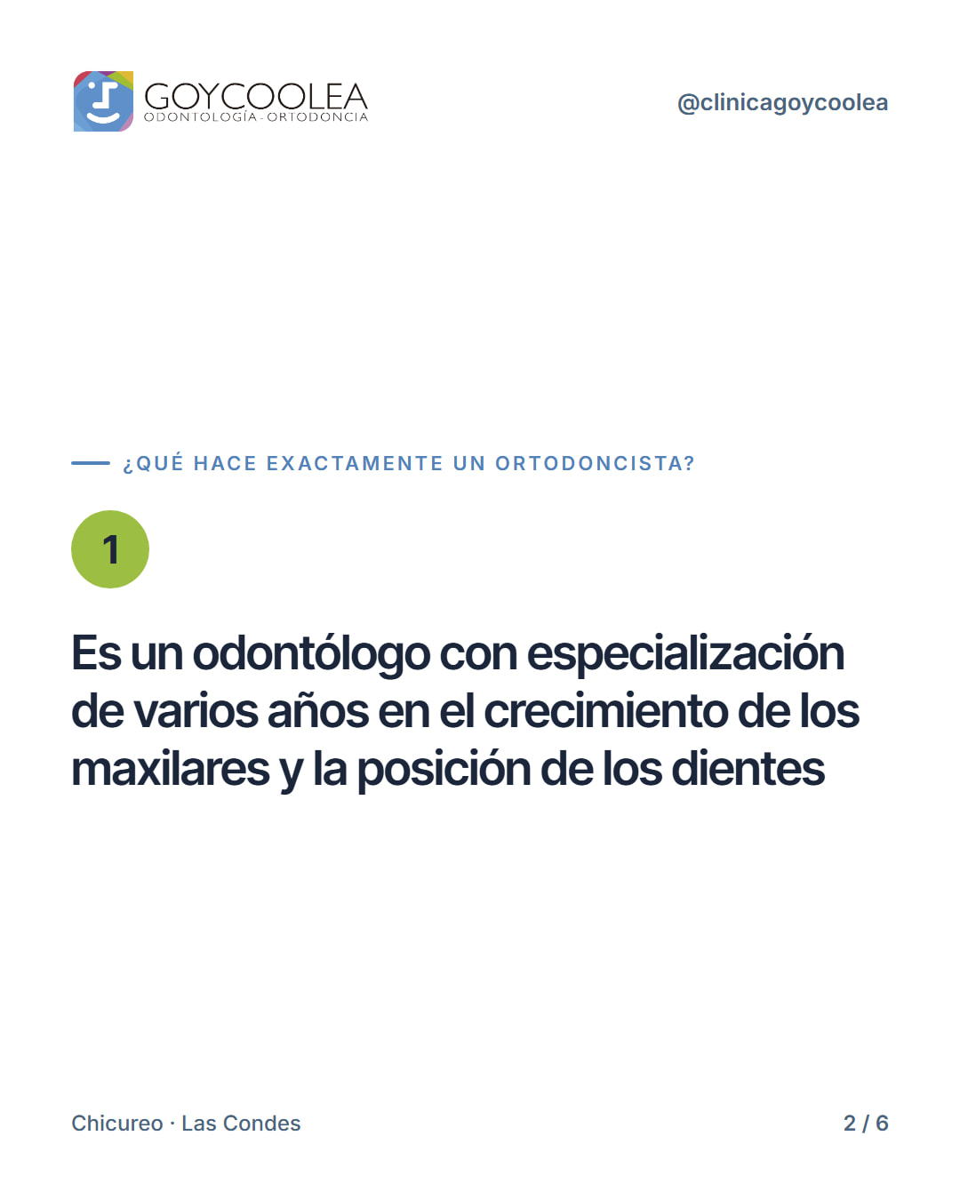Carrusel de seis slides que explica la diferencia entre ortodoncista y odontólogo general