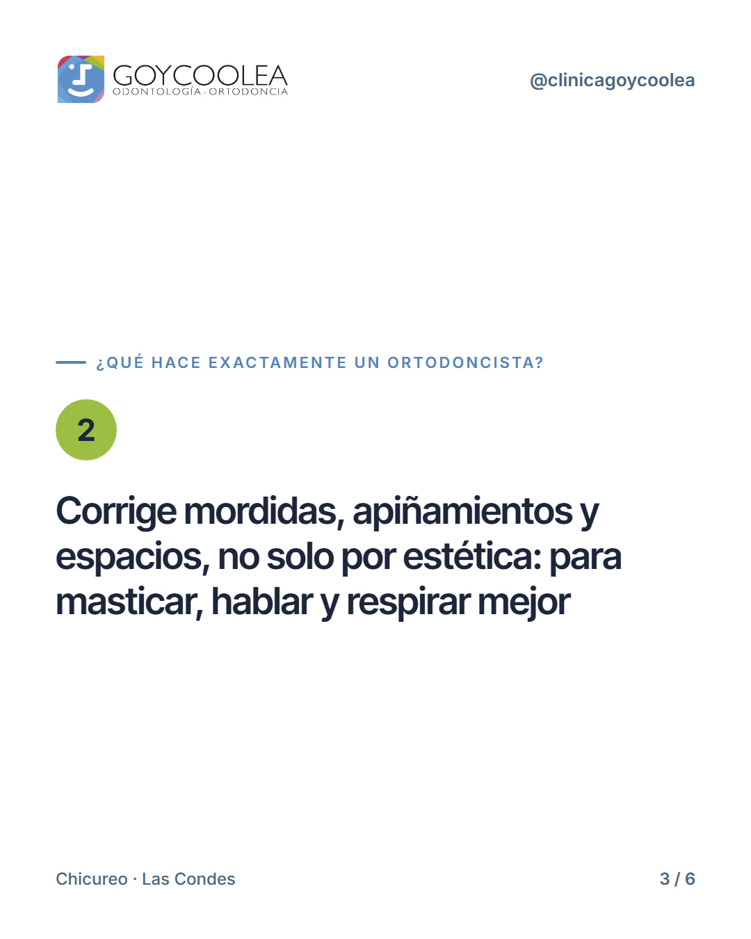 Carrusel de seis slides que explica la diferencia entre ortodoncista y odontólogo general