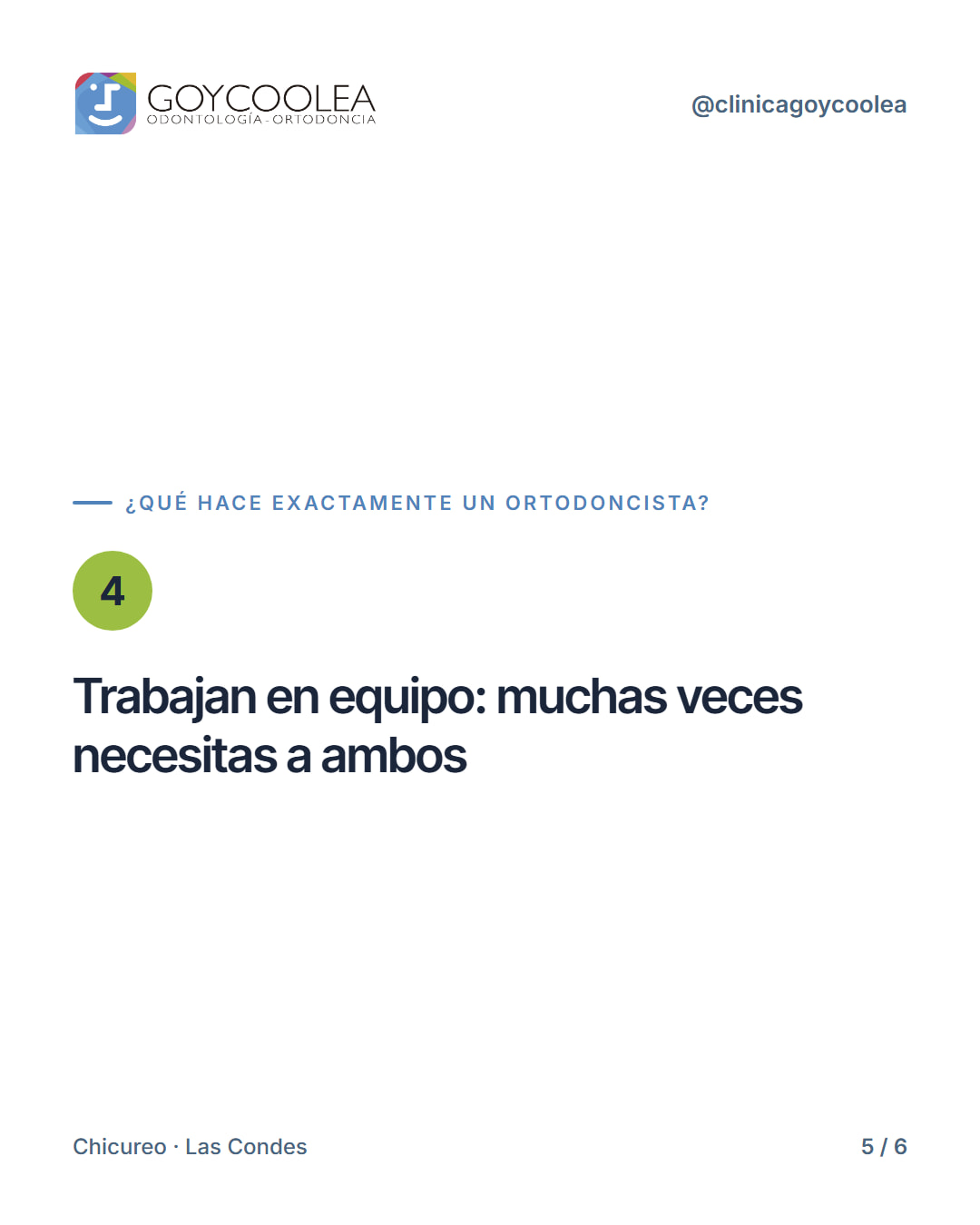 Carrusel de seis slides que explica la diferencia entre ortodoncista y odontólogo general